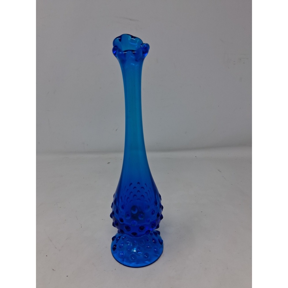 Vtg Fenton Glass Colonial Blue Hobnail Swung Bud Vase 1970s Original Sticker